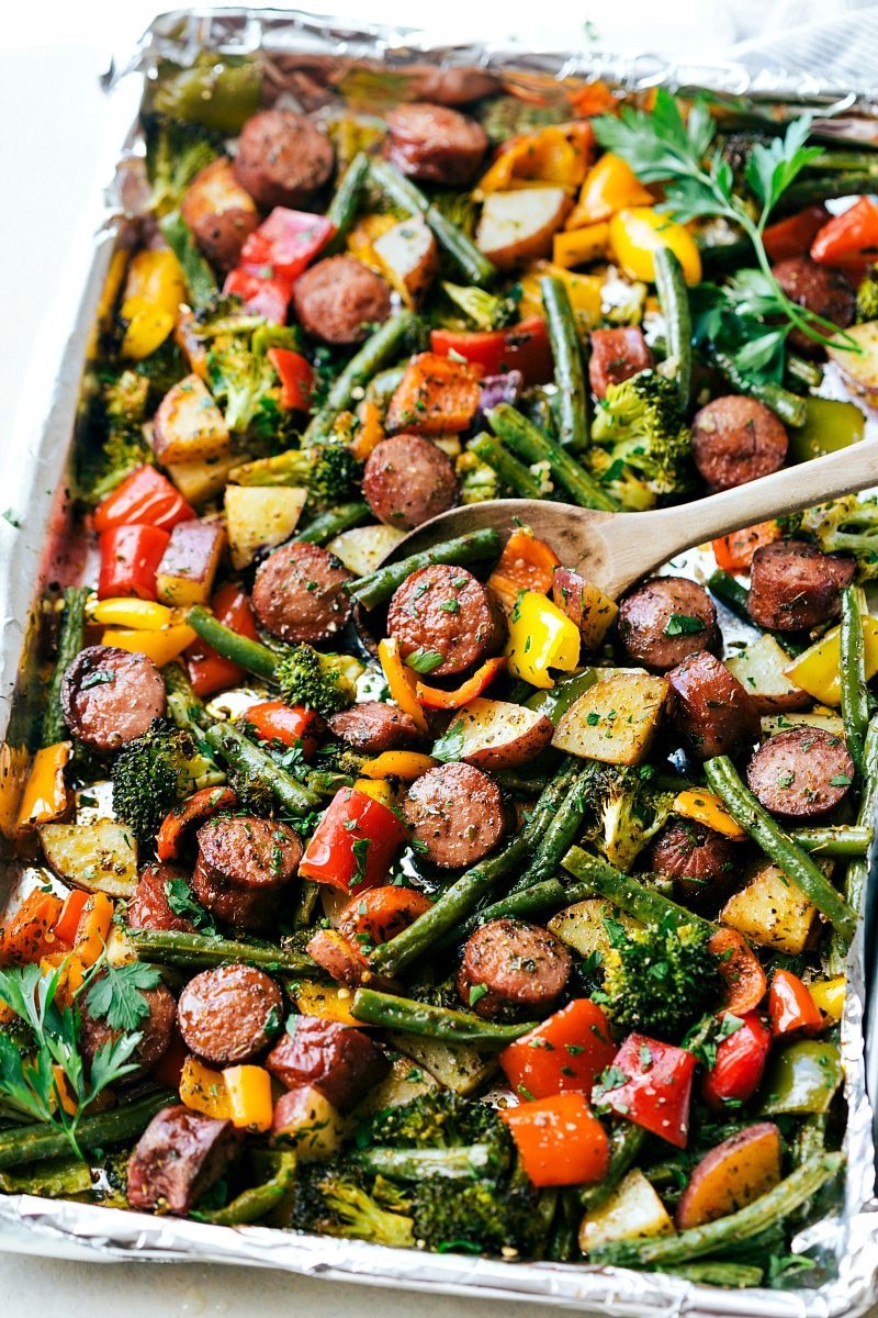 One Pan Healthy Sausage and Veggies - Chelsea's Messy Apron