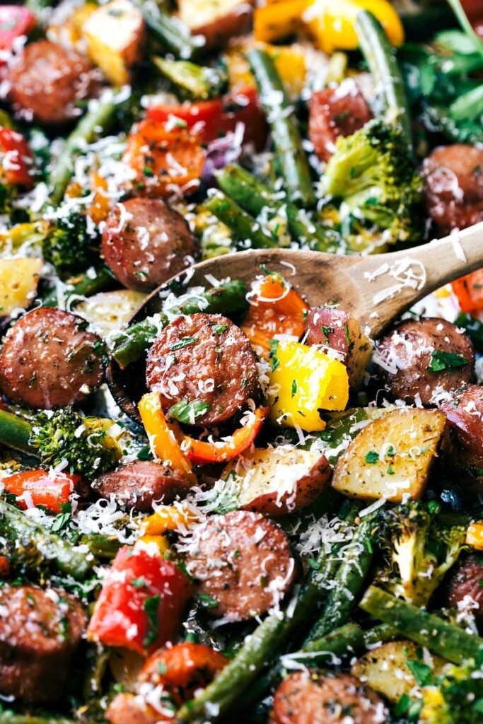 One Pan Healthy Sausage and Veggies | Chelsea's Messy Apron