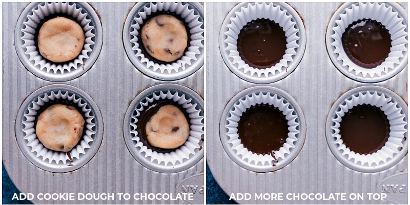 Process shots: layering chocolate and cookie dough