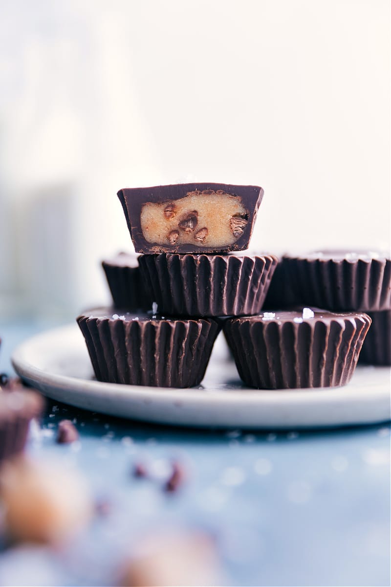 Cookie Dough Cups stacked on top of each other