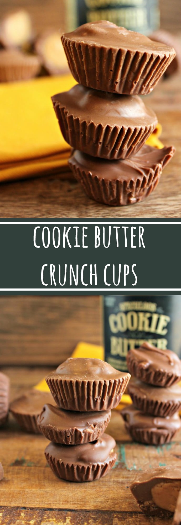 Delicious and easy to make COOKIE BUTTER crunch cups. Like a Reese's cup but with cookie butter! Make in a miniature muffin tin so no special tools required!