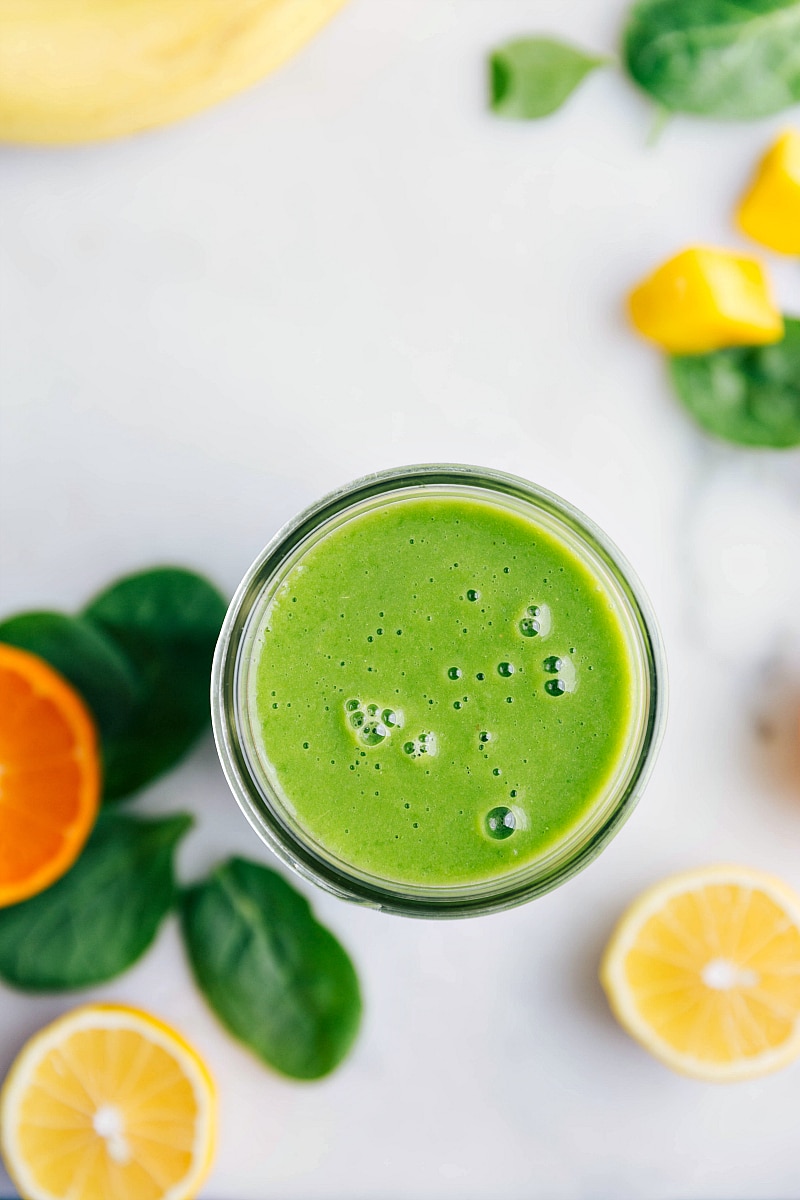 Healthy green smoothie in a glass, ready to enjoy.