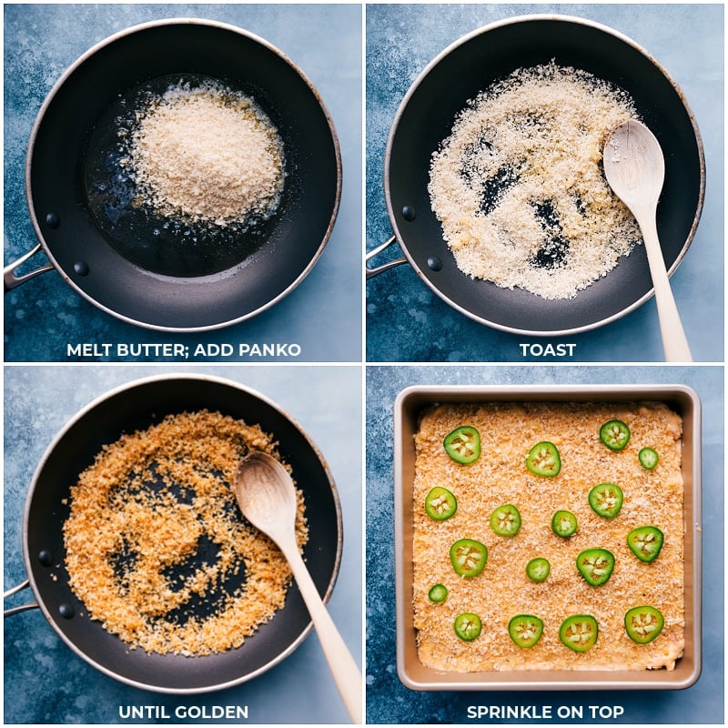 Process shots-- images of the Panko topping being prepped and added to the dish