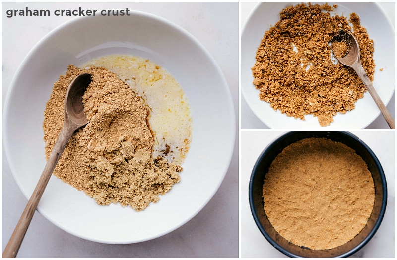 Image of the graham cracker crust being made.