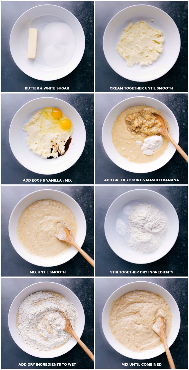 Wet and dry ingredients being mixed together until smooth.