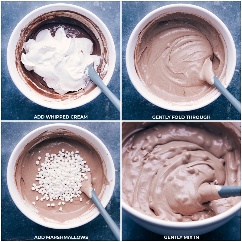 Process shots: Add whipped cream; gently fold in; add marshmallows and gently mix.