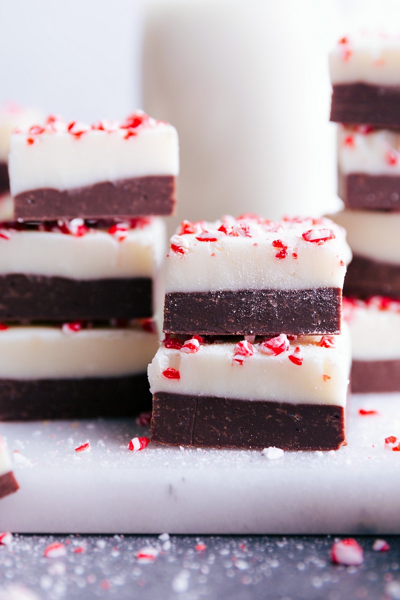 Up-close image of Peppermint Fudge, ready to be eaten.