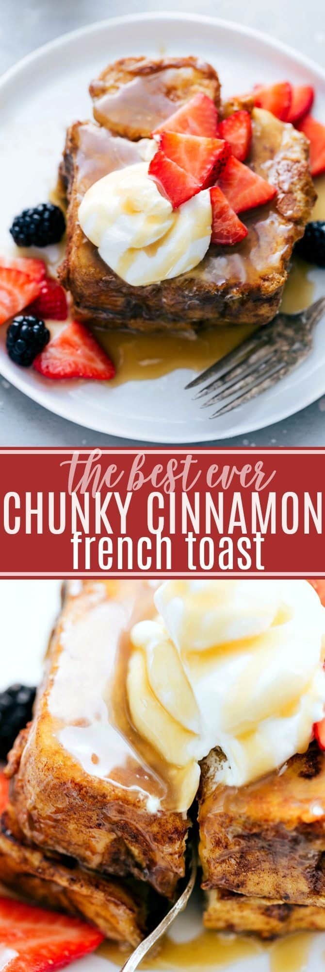 KNEADER'S FRENCH TOAST COPYCAT! The best cinnamon sugar French toast topped with whipped cream, fresh berries, and a 4-ingredient caramel syrup | chelseasmessyapron.com