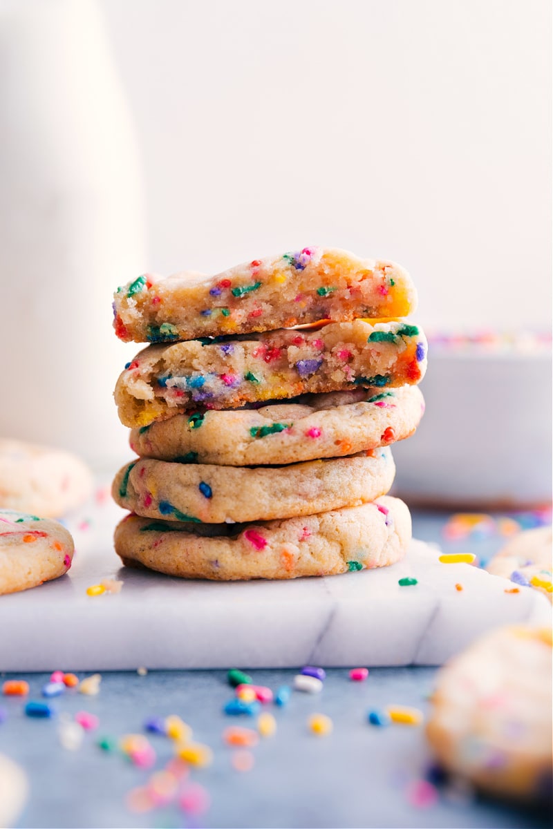 A stack of Funfetti Cookies