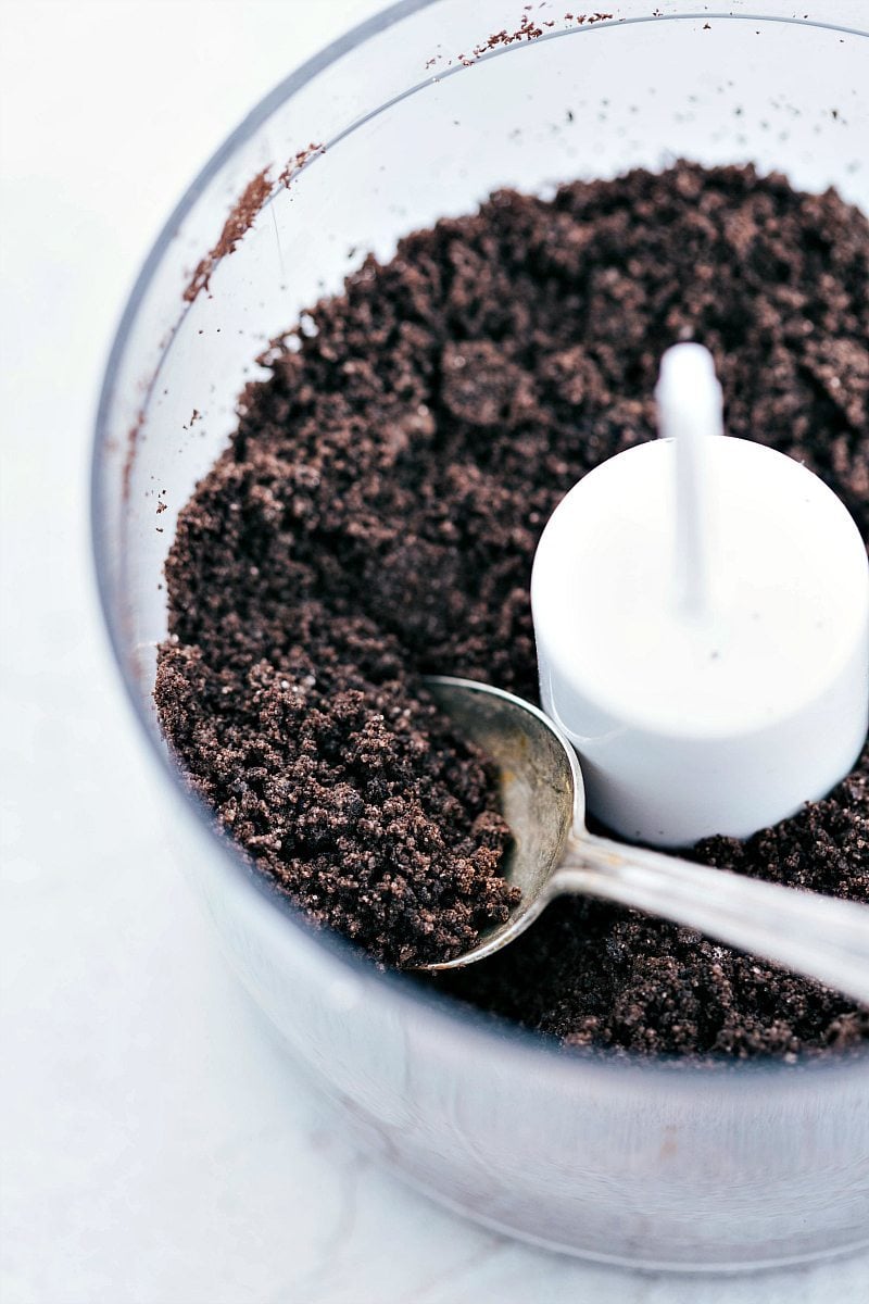 Oreo crumbs in a food processor