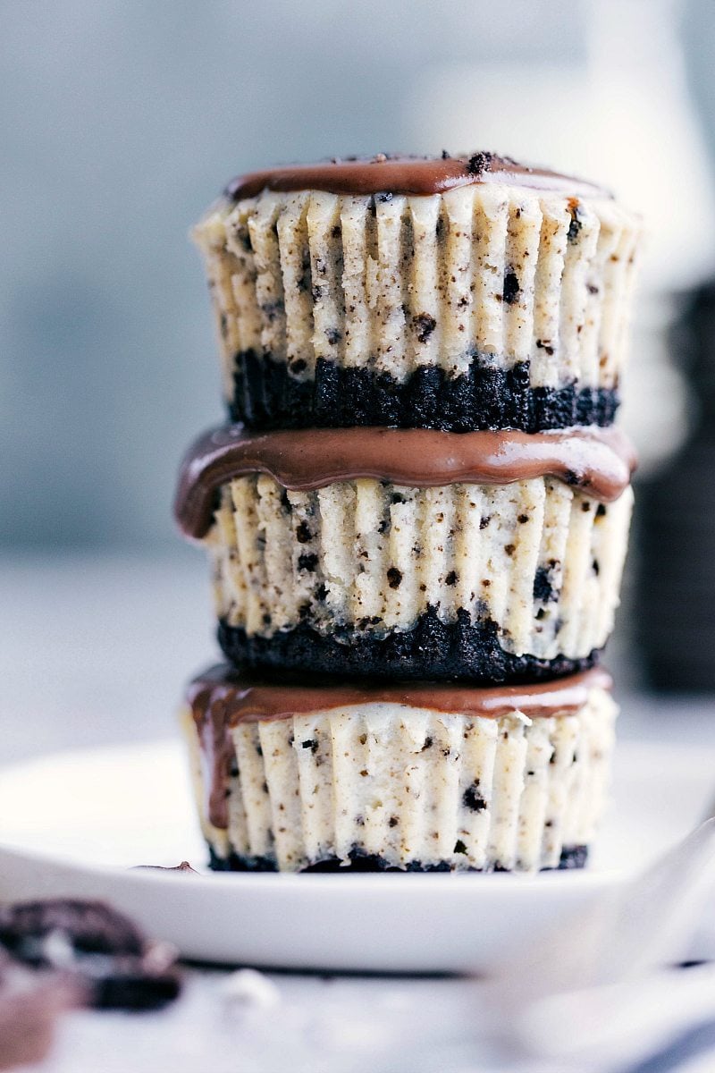 Three Mini Oreo Cheesecakes in a stack