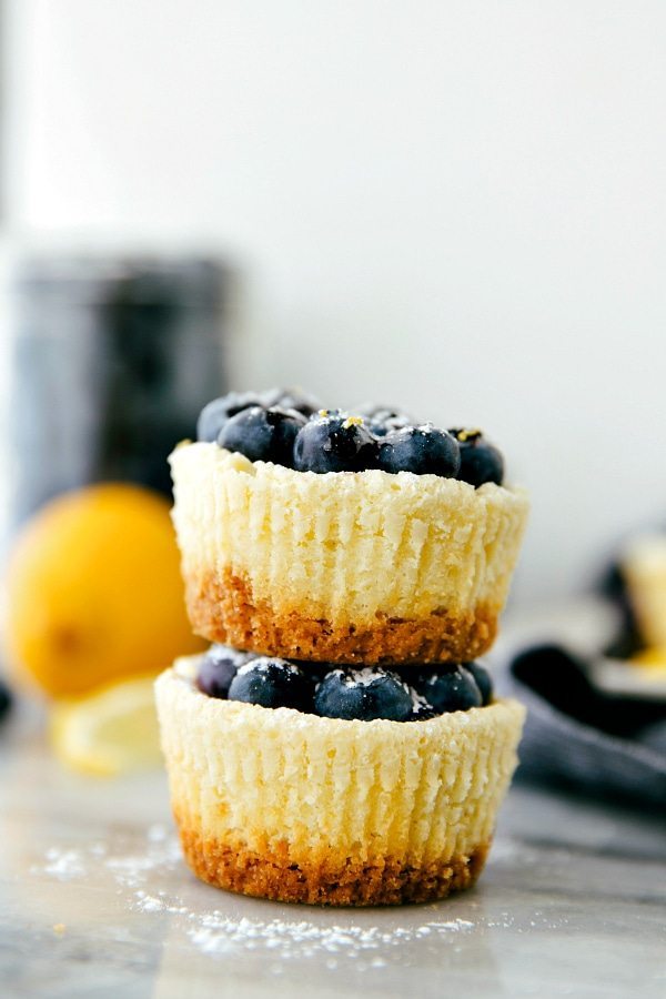 mini blueberry lemon cheesecakes