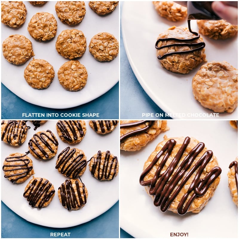 Process shots: Adding a chocolate drizzle to breakfast cookies