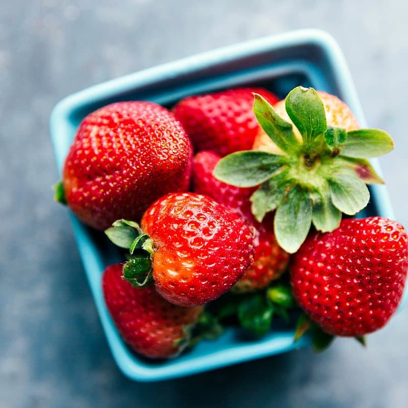 Image of strawberries in a glass bowl.