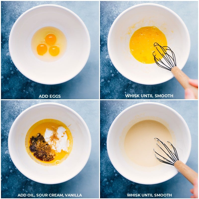 Process shots-- images of the wet ingredients being whisked together