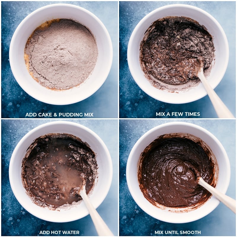 Process shots-- images of the dry ingredients being added on top of the wet