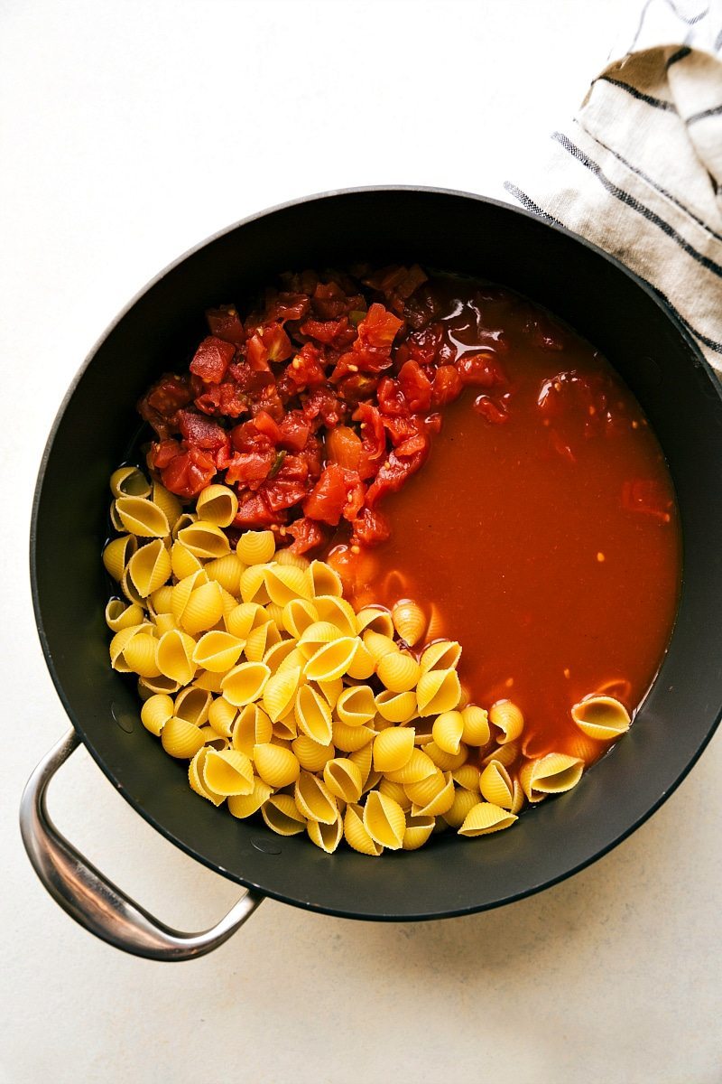 An easy ONE SKILLET chicken enchilada pasta dish that comes together in less than thirty minutes. A meal the whole family will love! Recipe via chelseasmessyapron.com