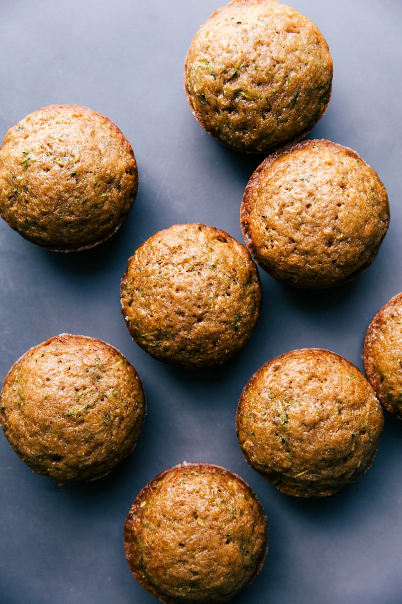 Overhead view of the baked Healthy Zucchini Muffins.