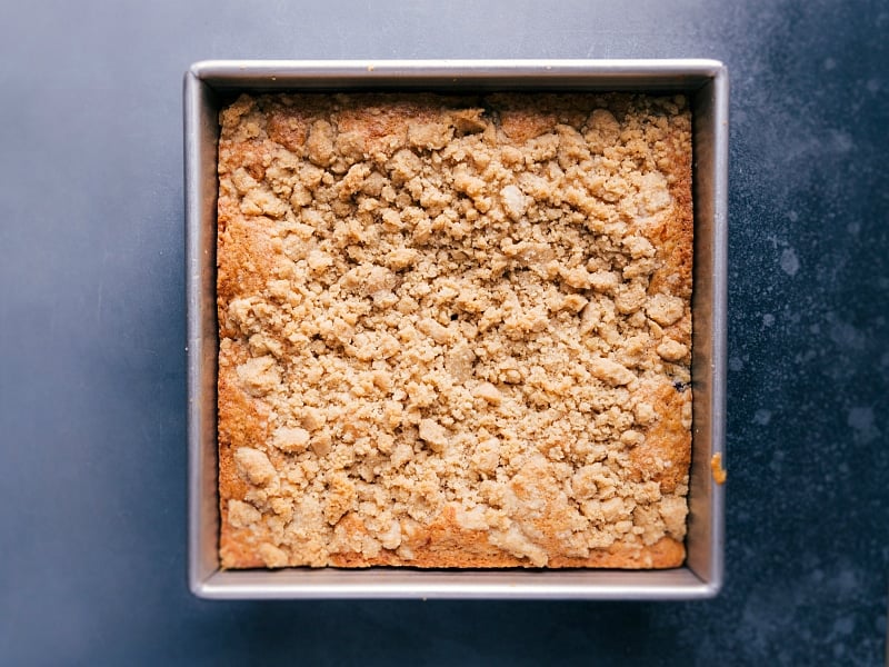 Overhead view of the baked Blueberry Coffee Cake, without the glaze.