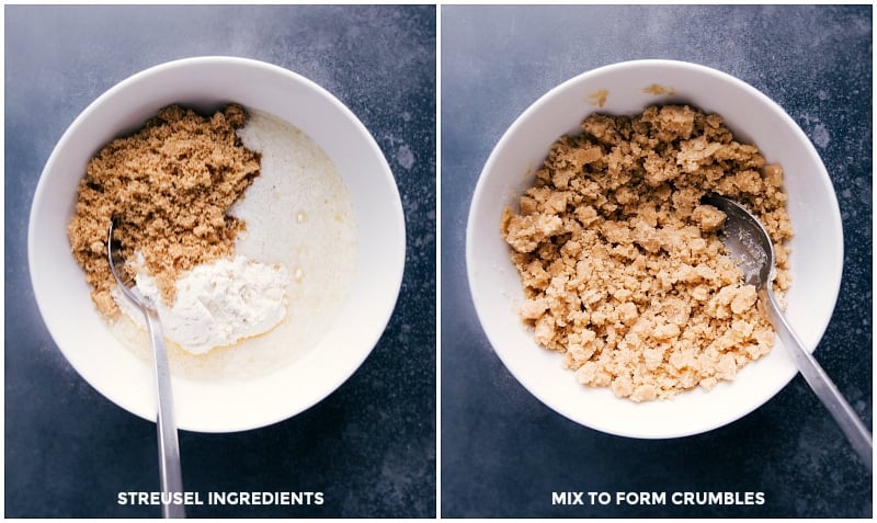 Image of the streusel topping before and after being mixed.