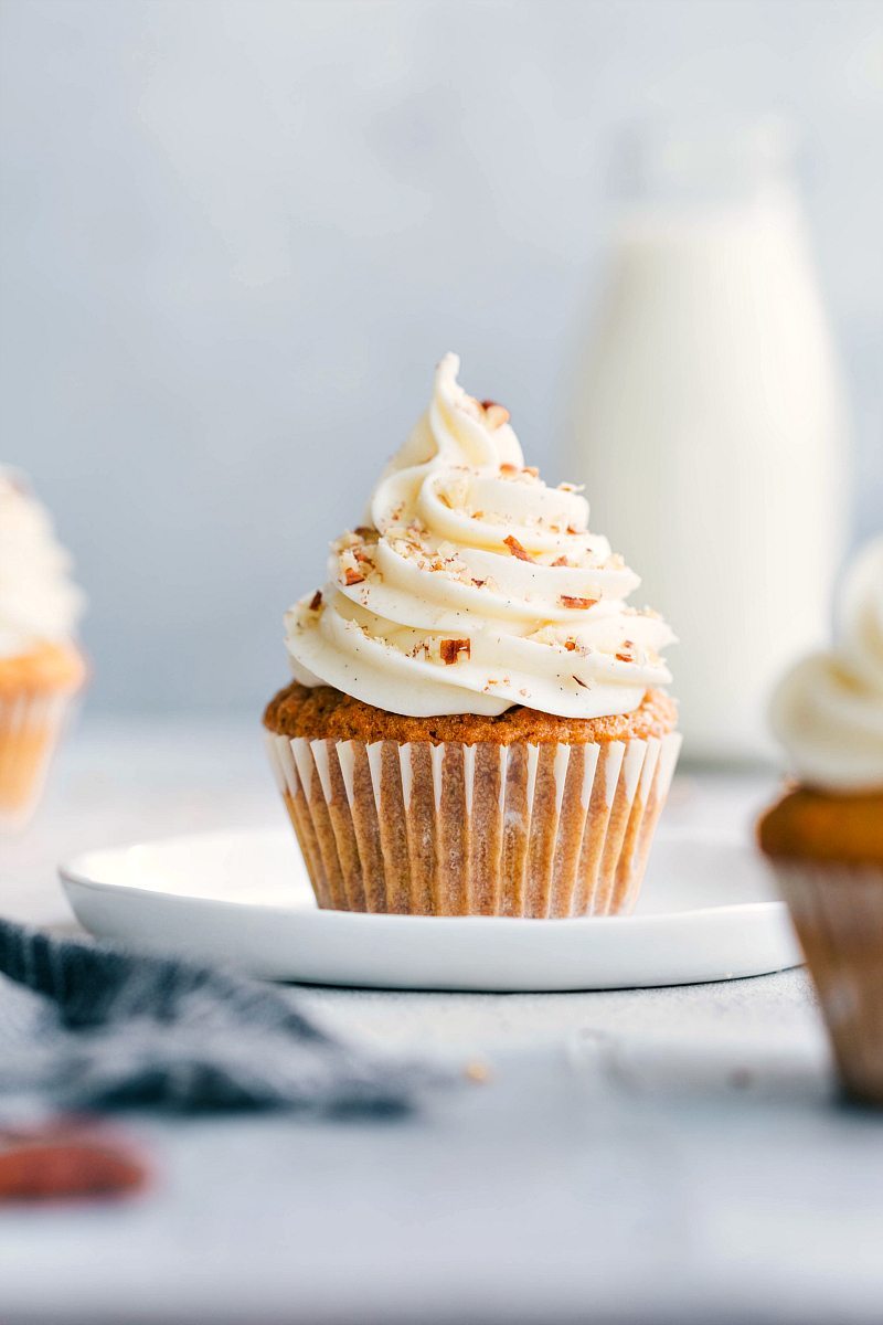 A Carrot Cake Cupcake on a plate