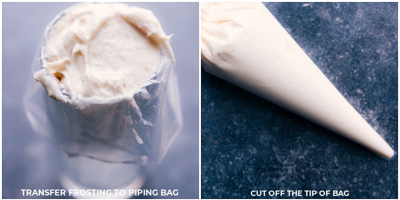 Process shots-- images of the frosting being put into a bag to frost