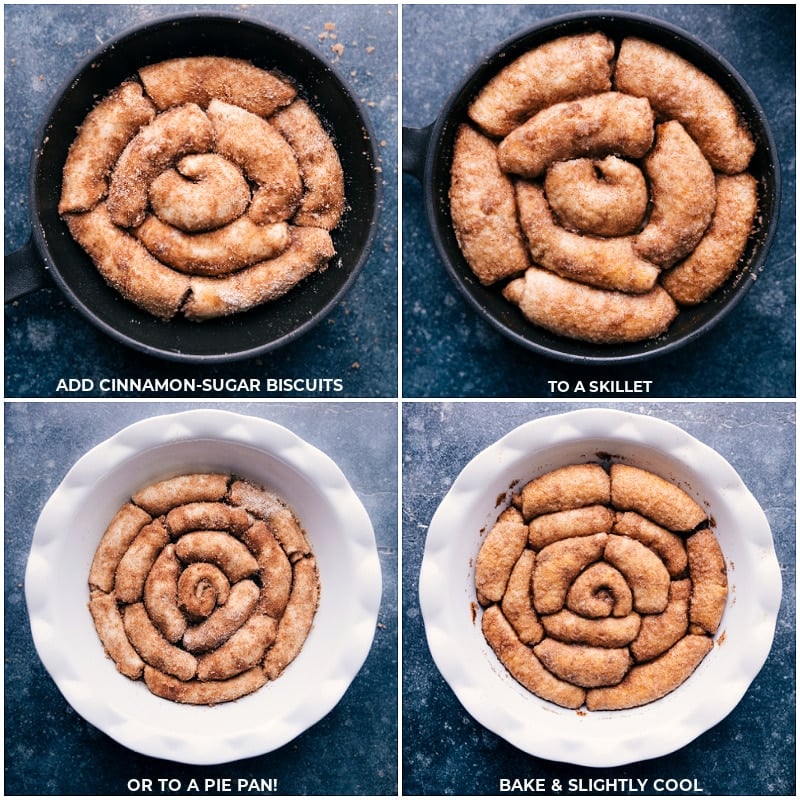 Process shots-- images of the biscuits being placed in the pan and being baked