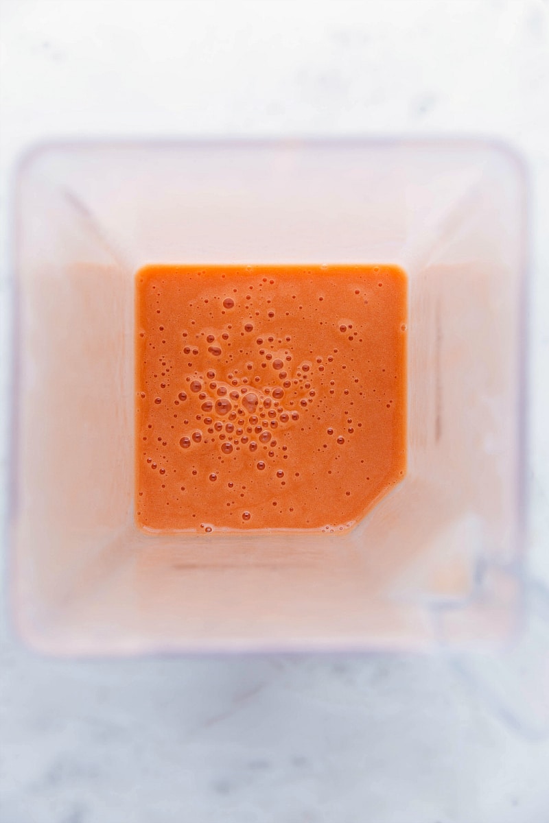 Image of the blended Mango Smoothie still in the blender.