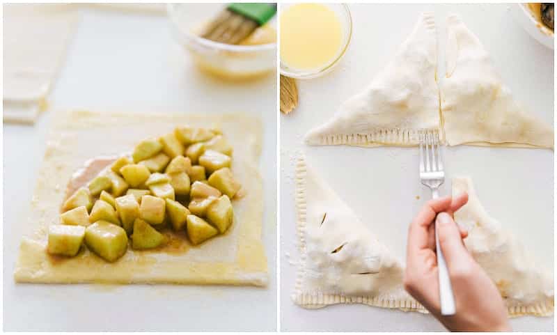 Placing apples in pastry and sealing