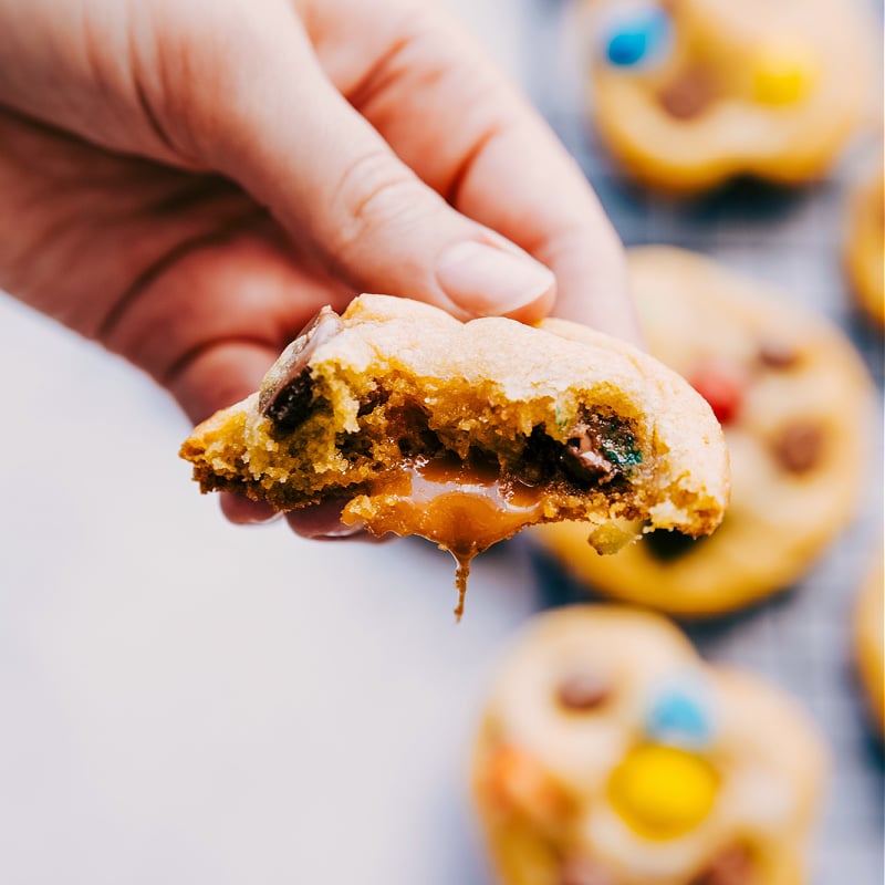 Image of the Caramel Stuffed Cookies showing the caramel inside