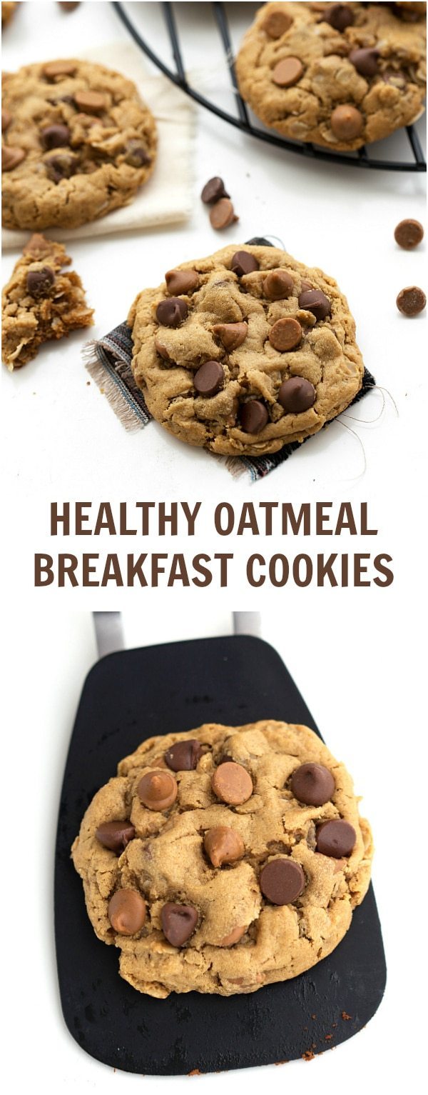 A gluten-free, healthy breakfast cookie made with peanut butter and old-fashioned oats as the base. There is no flour, no butter, and no oil included! These cookies can be ready in 20 minutes flat! via chelseasmessyapron.com