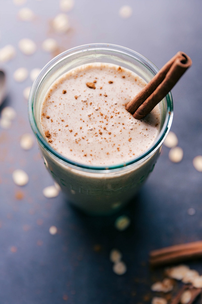 Oatmeal Smoothie recipe with a cinnamon stick.