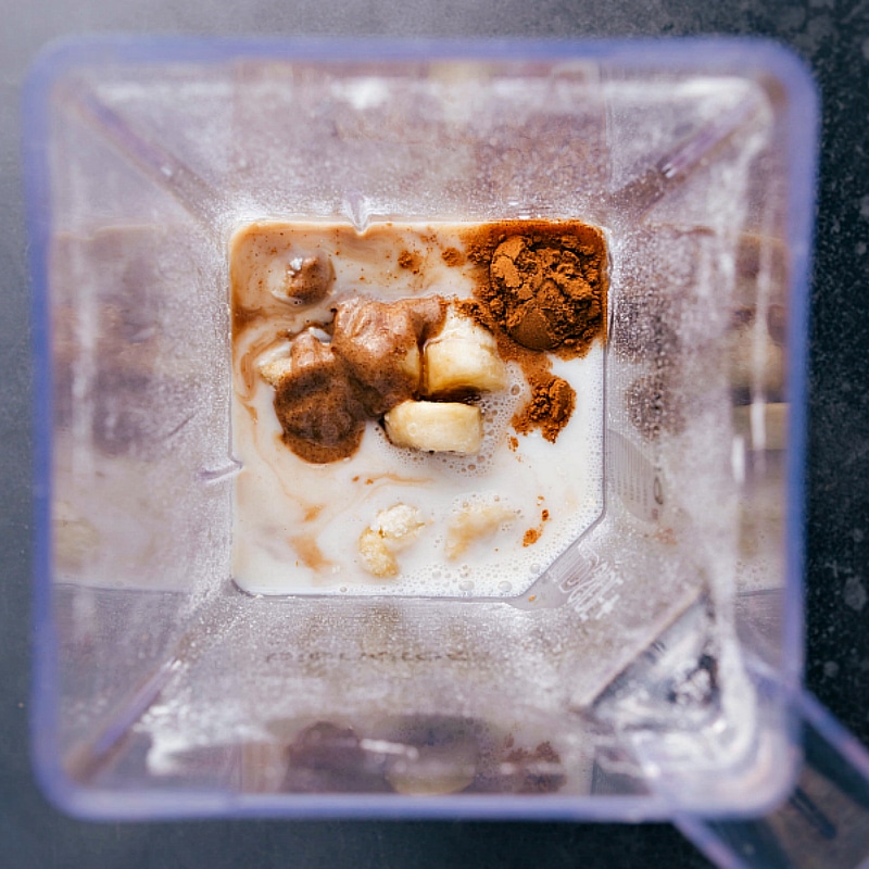 View of the ingredients in the blender jar.