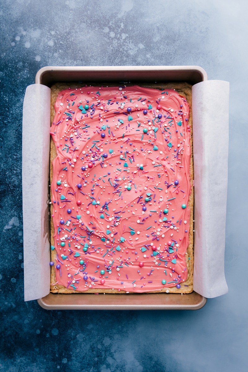 Sugar Cookie Bars still in the pan