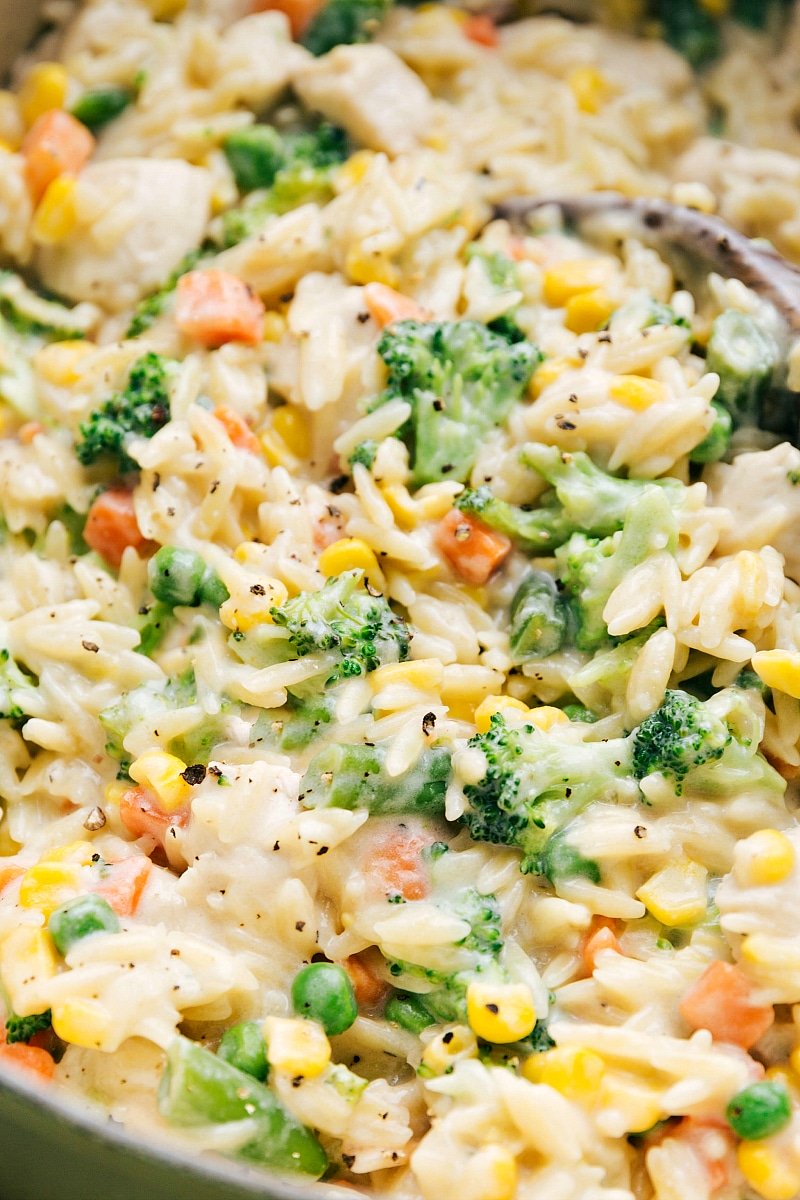 Up-close image of Creamy Orzo, all cooked and ready to eat.