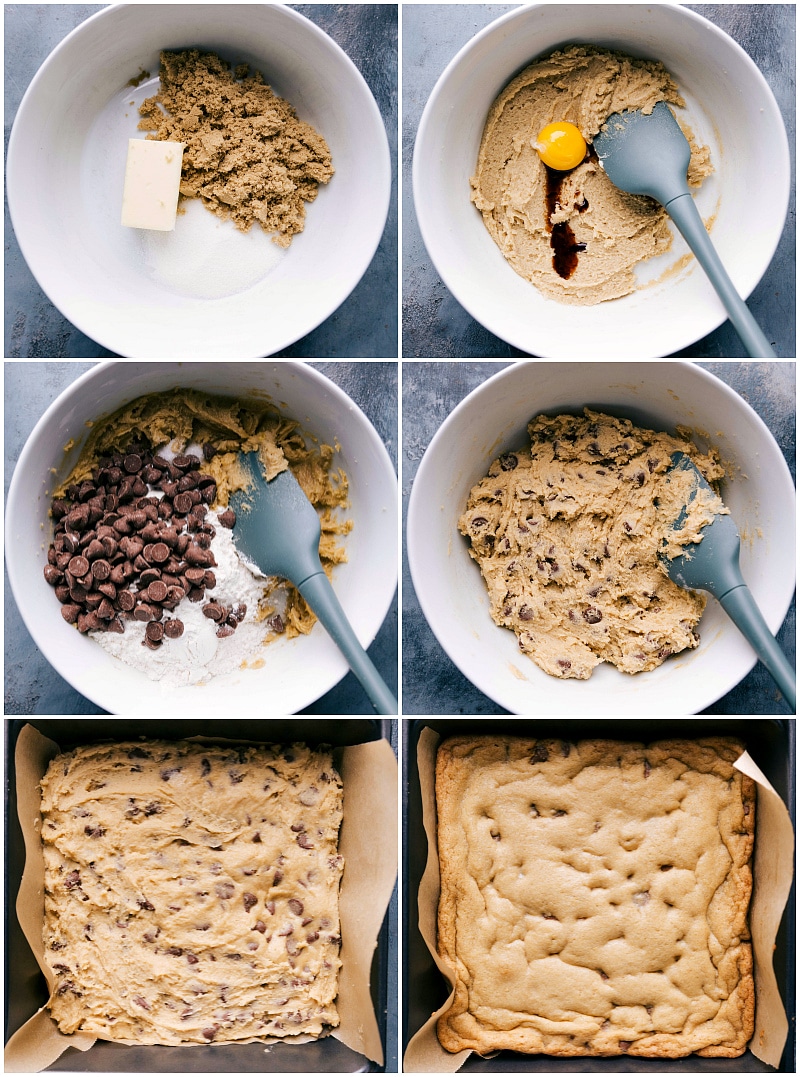 Preparation of the cookie base for funfetti bars, from mixing ingredients to baking.