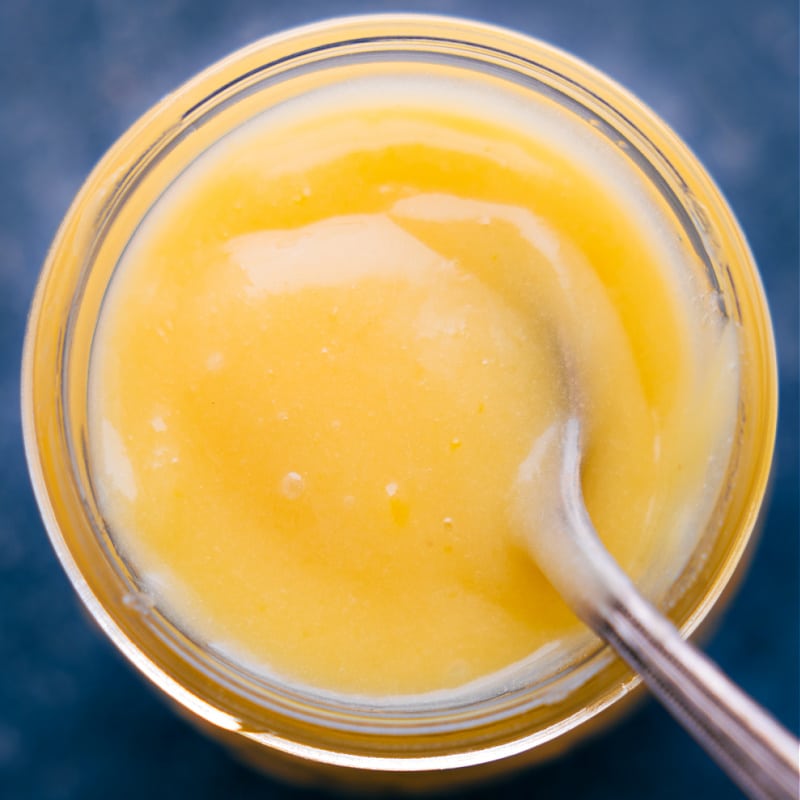 Up close overhead image of the lemon curd ready to be enjoyed