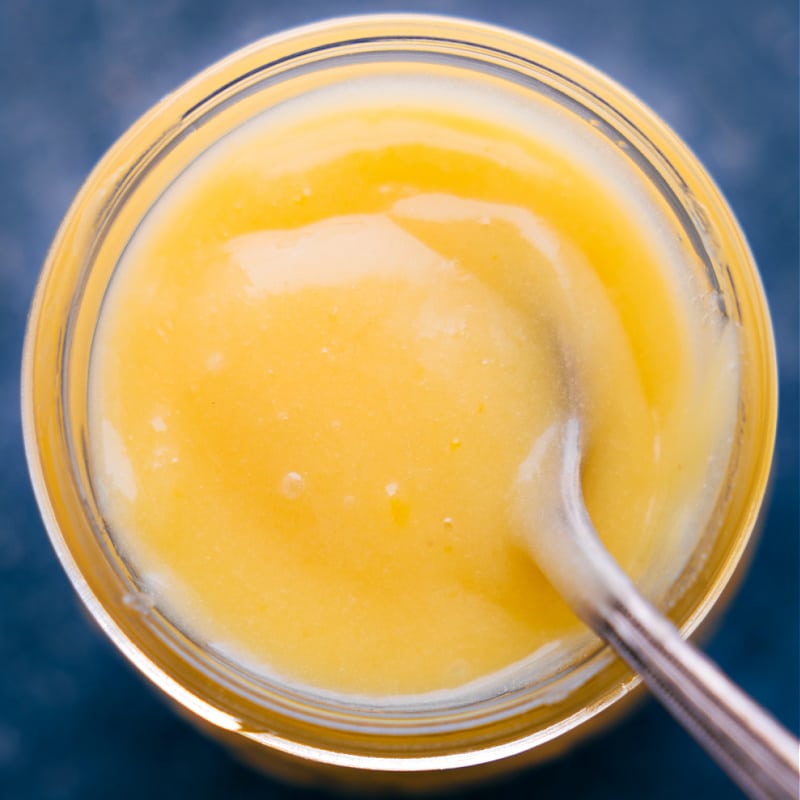 Up close overhead image of the Lemon Curd ready to be enjoyed