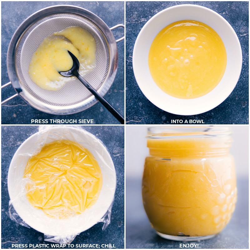 Process shots-- images of the dessert being pushed through the sieve and then it all being chilled