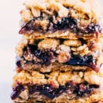 Oatmeal jam bar stacked on top of each other.