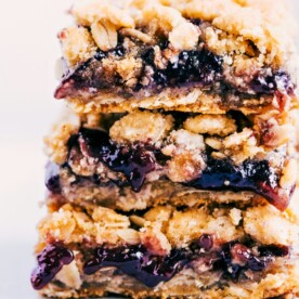 Oatmeal jam bar stacked on top of each other.