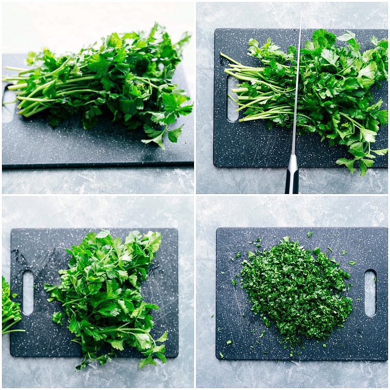 Chopping up parsley for chimichurri.