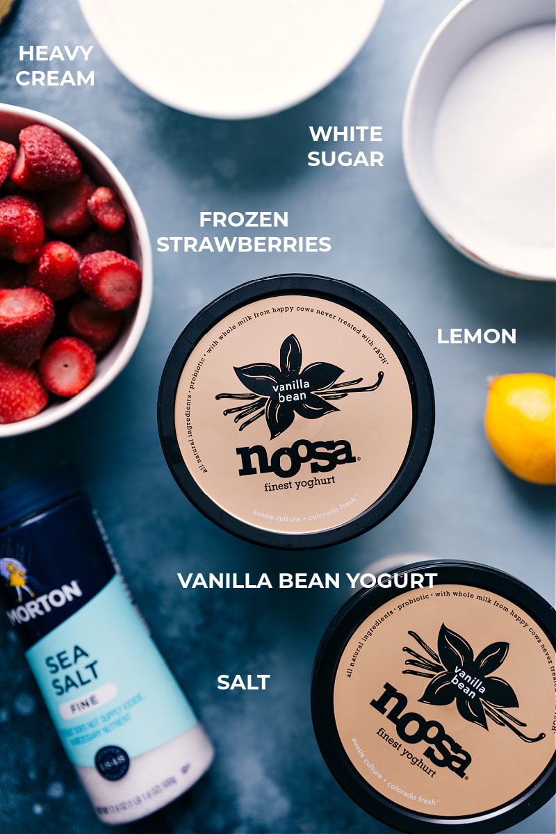 Ingredients for Strawberry Frozen Yogurt.