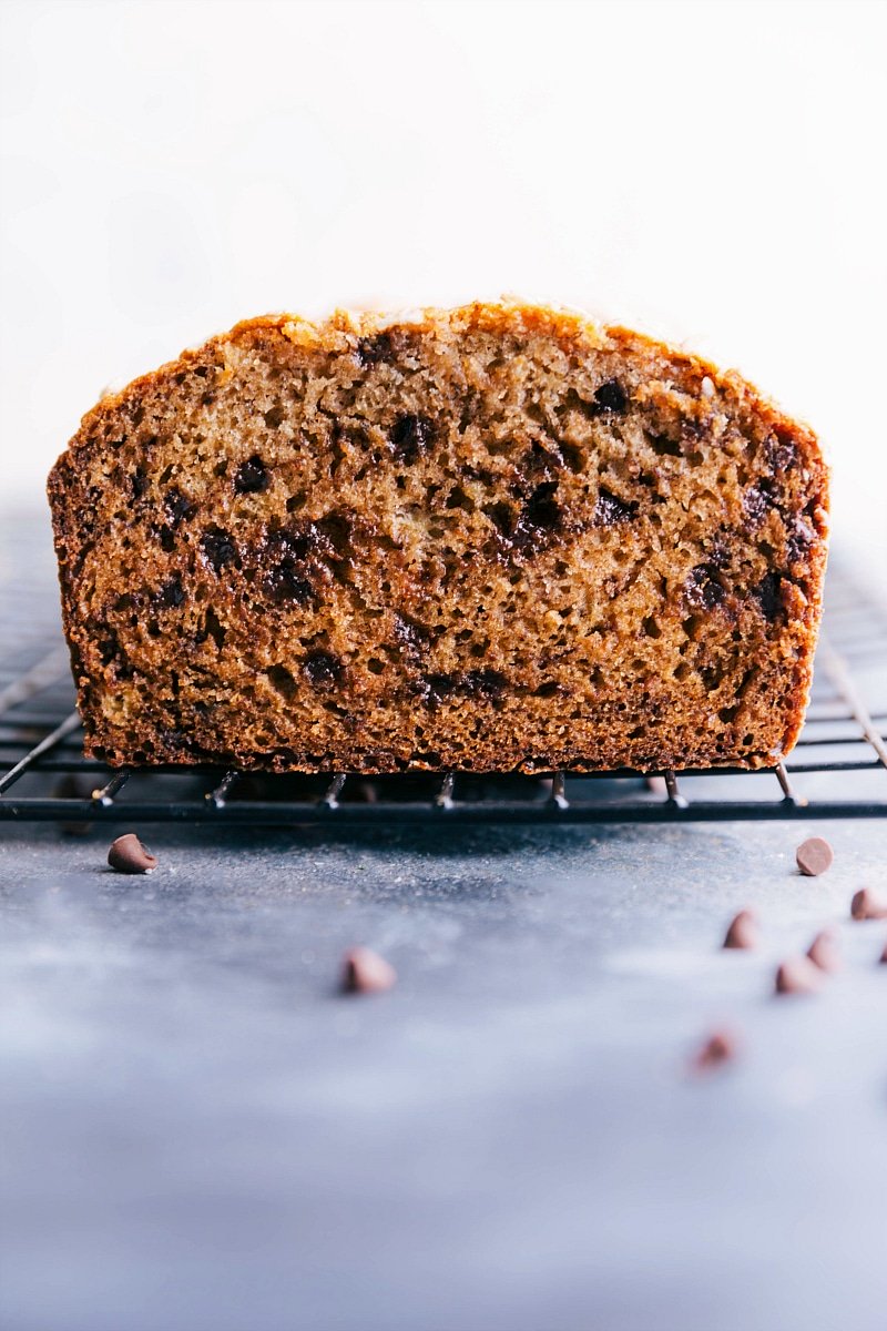 Image of Healthy Banana Bread loaf with a slice taken out of it.