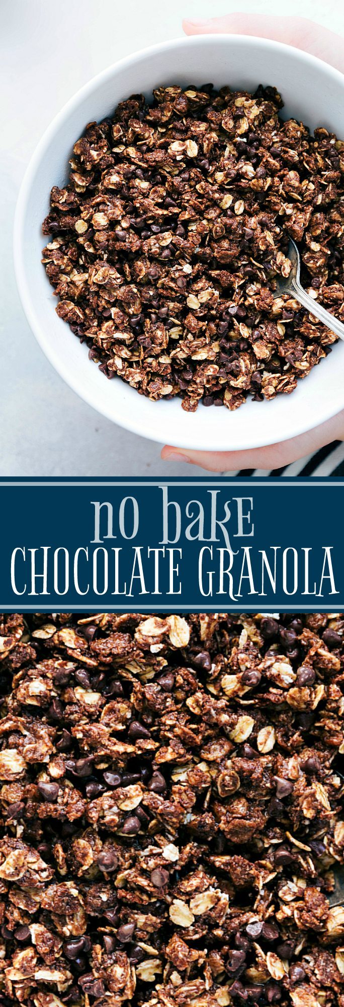 The ultimate BEST EVER no baking required chocolate granola! An easy healthy snack that takes less than 10 minutes to prepare! via chelseasmessyapron.com #chocolate #granola #easy #quick #snack #healthy #kidfriendly #nobake