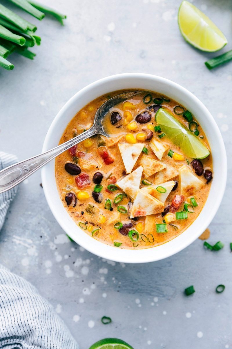 Image of the ready to eat cheesy chicken quesadilla soup recipe