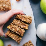 A stack of apple pie bars showcasing their delicious texture and flavor.