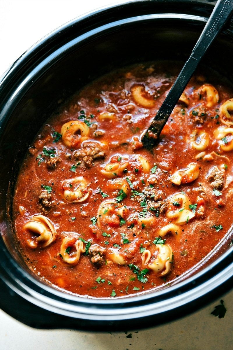 View of Slow Cooker Lasagna Soup, ready to be served