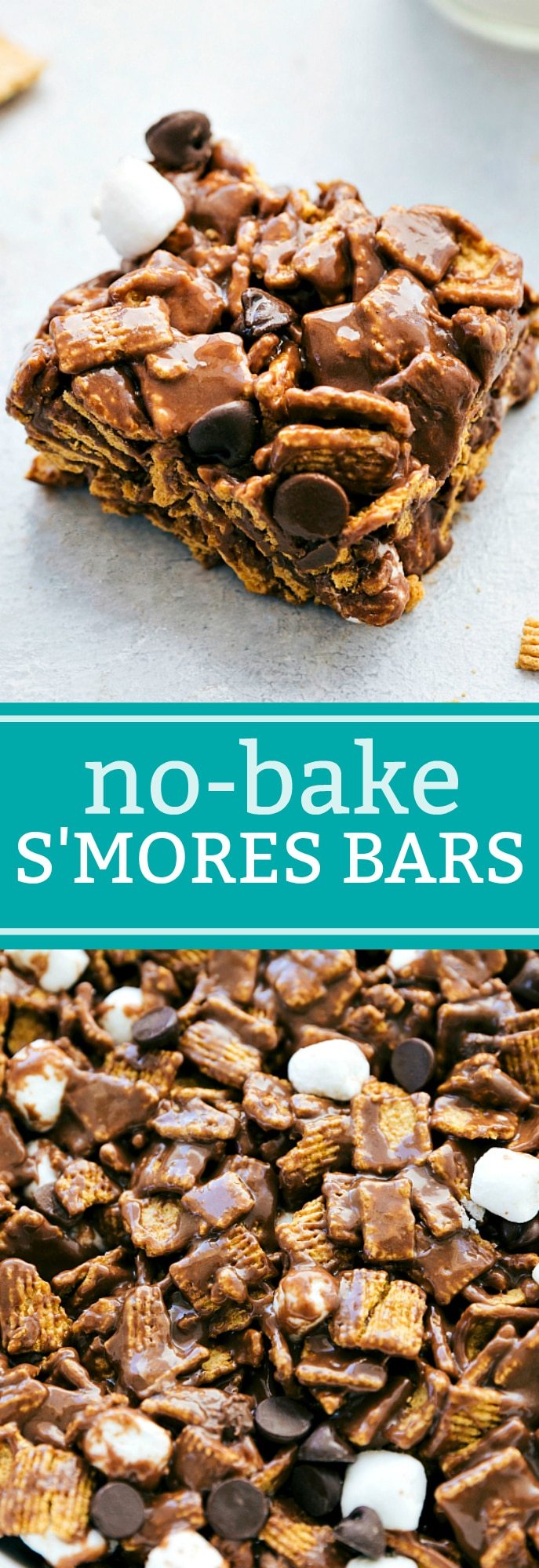 6-ingredient NO BAKE S'mores Bars!! These smores bars are unbelievably delicious and so easy to make! I chelseasmessyapron.com