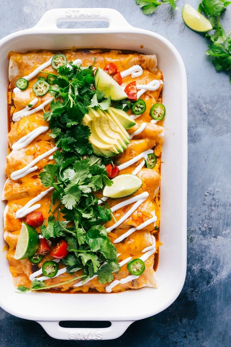 Sweet potato enchiladas with a delectable filling, topped with melted cheese.